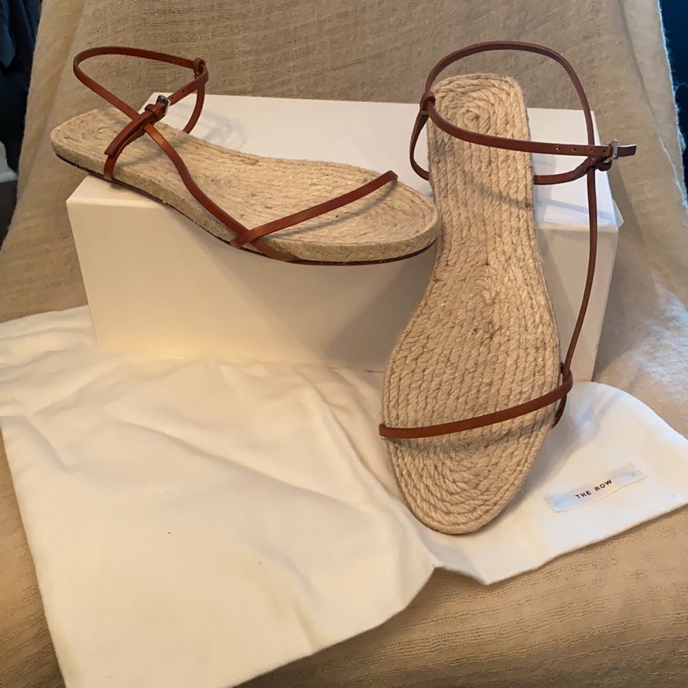 The Row Bare Leather and Raffia Sandals. Size 39.
